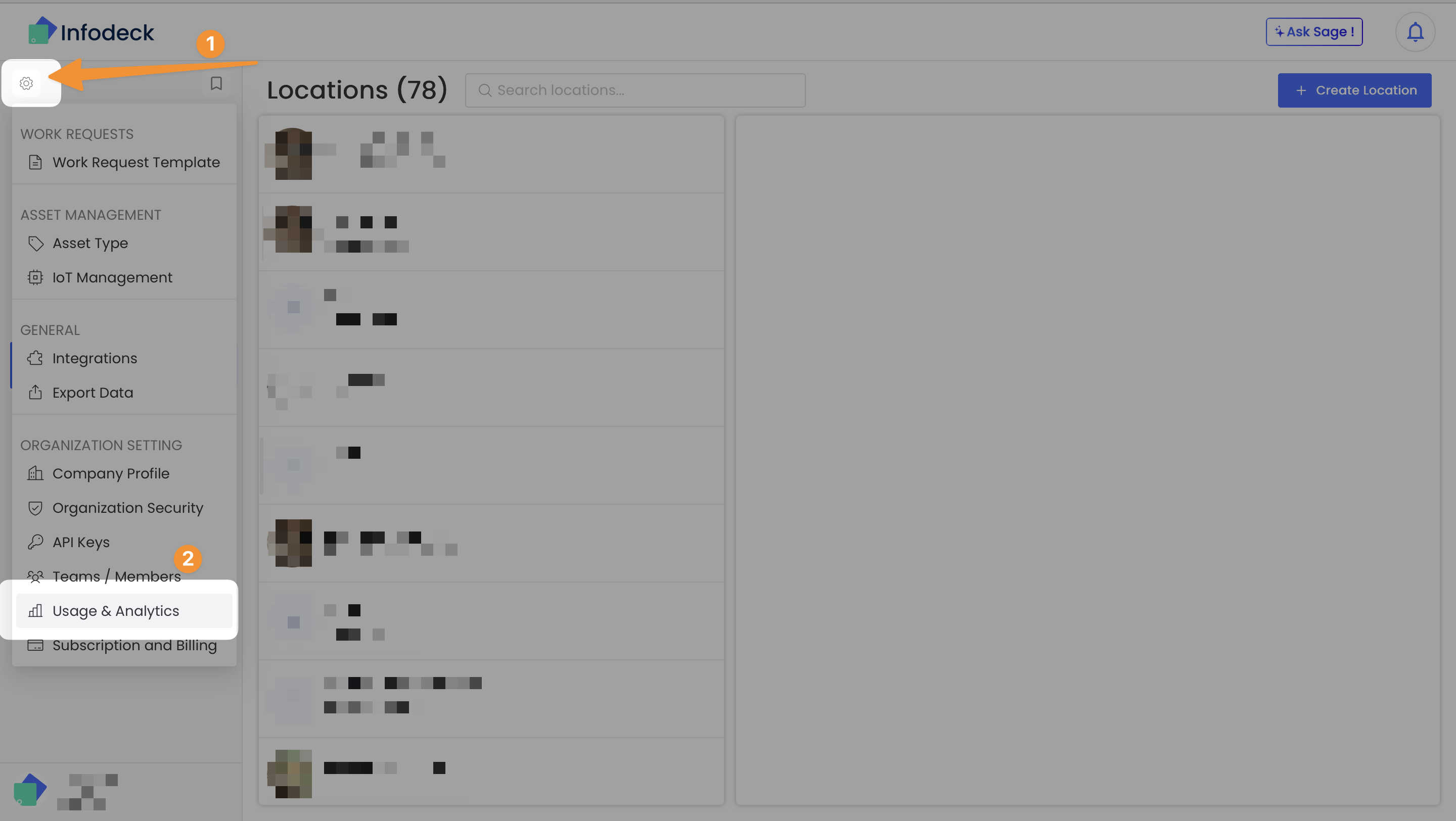 Settings navigation showing Usage &amp; Analytics menu location